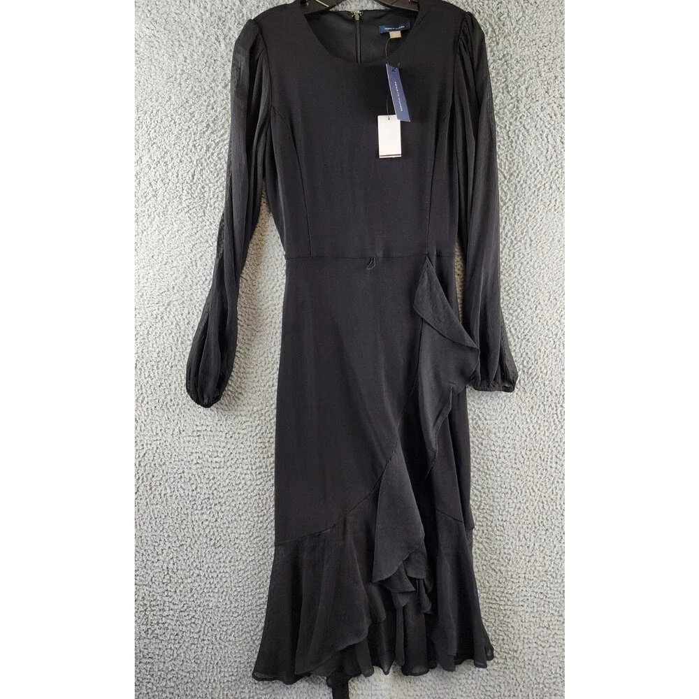 Tommy Hilfiger Jersey Stretch Chiffon Long Sleeve Dress Women's 8 Black Back Zip - Picture 2 of 15